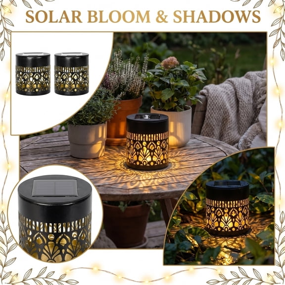 Solar Lights Outdoor Cylinder Garden Lights with Shadow Projection – Decorative Path Lights,Waterproof LED Landscape Lighting for Tabletop & Yard