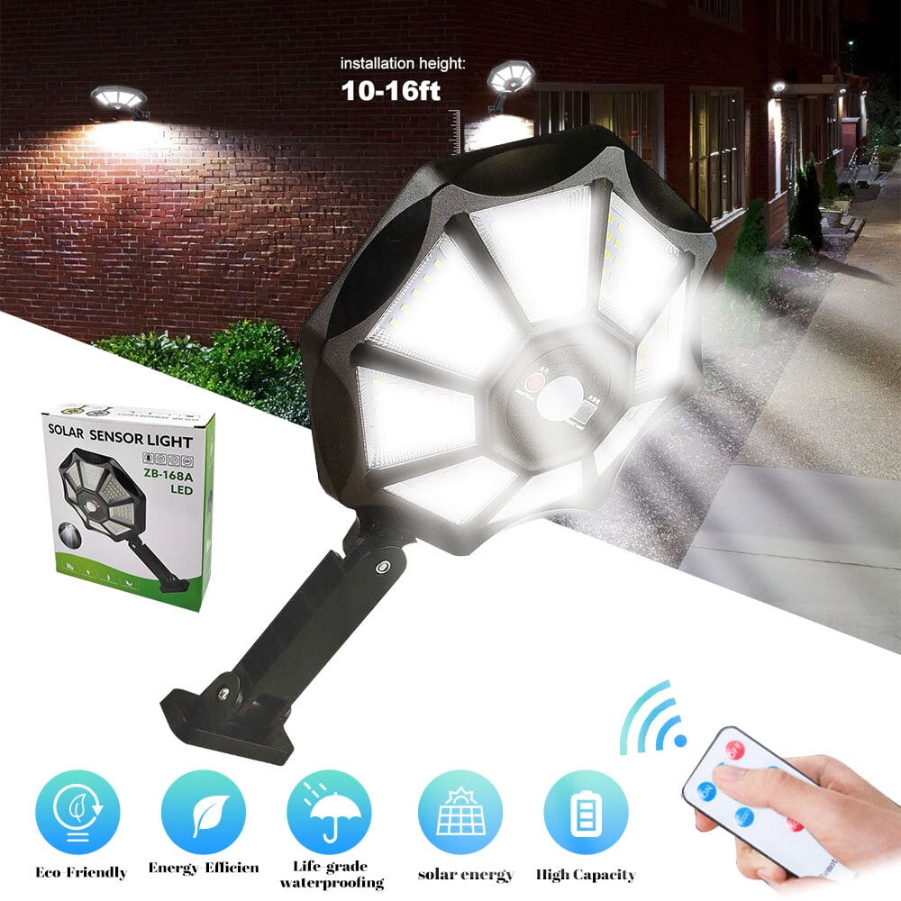 Solar Lights Outdoor,DFITO 168LED 6500K Flood Light Dusk to Dawn, 8 Sides Parking Lot Lights with Motion Sensor, IP66 Waterproof Solar Powered Outdoor Lights for Yard, Pools(1Pack)