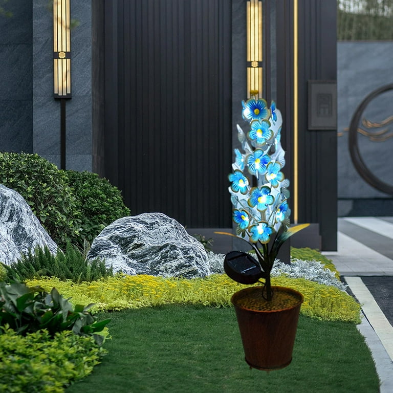 Solar Lights Outdoor Deals ESULOMP Vintage Metal Solar Garden Lights Artificial Flower with Plant Pot Solar Powered Light for Outdoor Patio