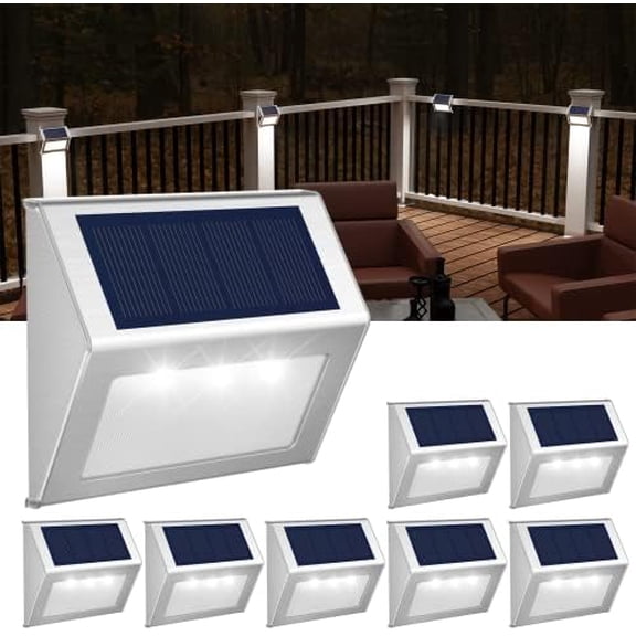Solar Lights Outdoor for Deck,Waterproof Solar Garden Lights Decorative Outside Lamp for Walkway,Fence Post,Backyard,Railing,Wall,Pool,Step,Stairs 8 Lights Cool White