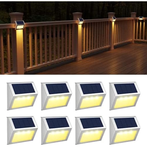 Solar Lights Outdoor for Deck,Waterproof Solar Powered Steps Light Outdoor Wireless LED Lamp Fence Lighting Walkway Patio Stair Garden Path Rail Backyard Fences Post 8 Pack Warm White