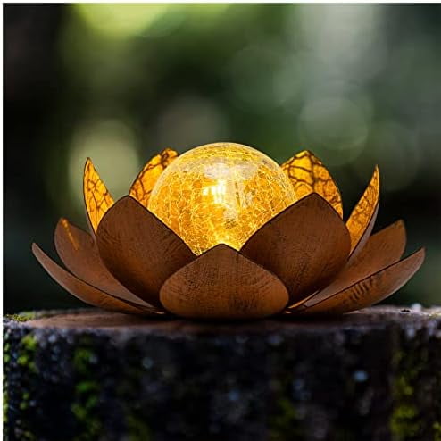 Solar Lights Outdoor Decor Metal Lotus Flower LED Waterproof Glass Decorative Gifts for Garden Lover Women Mom Table Pathway Lawn Patio Yard Ground