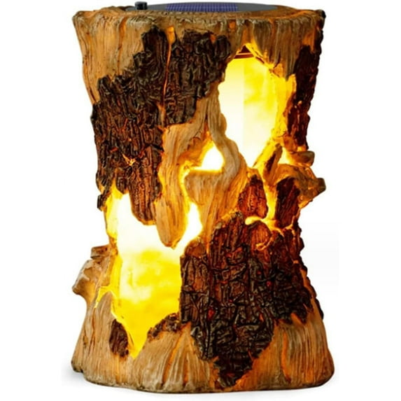 Solar Lights Outdoor Decor, Stump Solar Flame Lantern Light, Flickering Fake Fire Solar Candles Lantern Outdoor Waterproof, Landscape Decoration Lighting for Outside Path Deck Yard Decor (Warm)