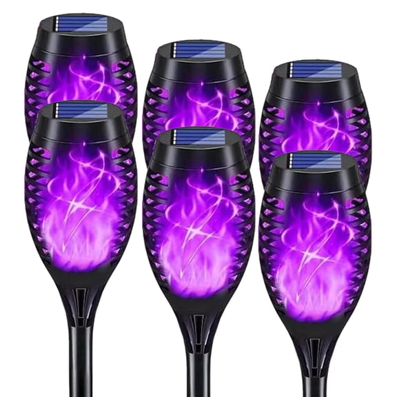 Solar Lights Outdoor Decorations, Upgraded Purple Flickering Flame, Waterproof Halloween Torch Lights, Tiki Torches for Outside Patio Pathway Decor, 6 Pack (24)