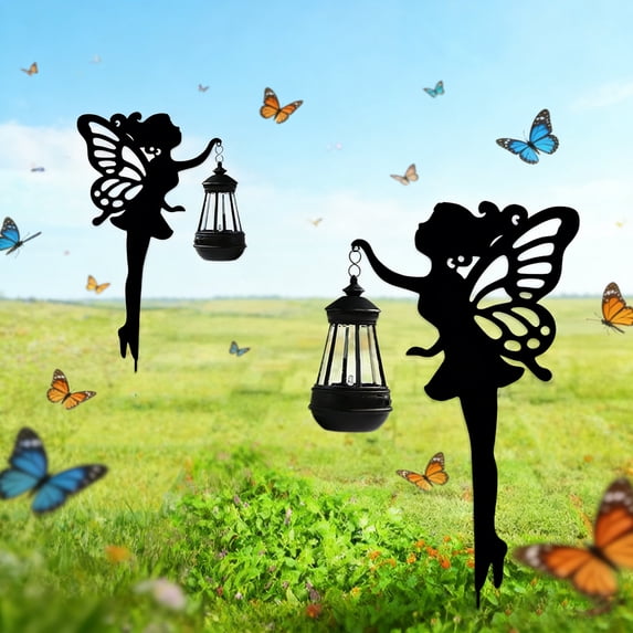 2PC Solar Lights Outdoor Decorative with Fairies, Solar Garden Decor Yard Lights Outside Patio Lawn