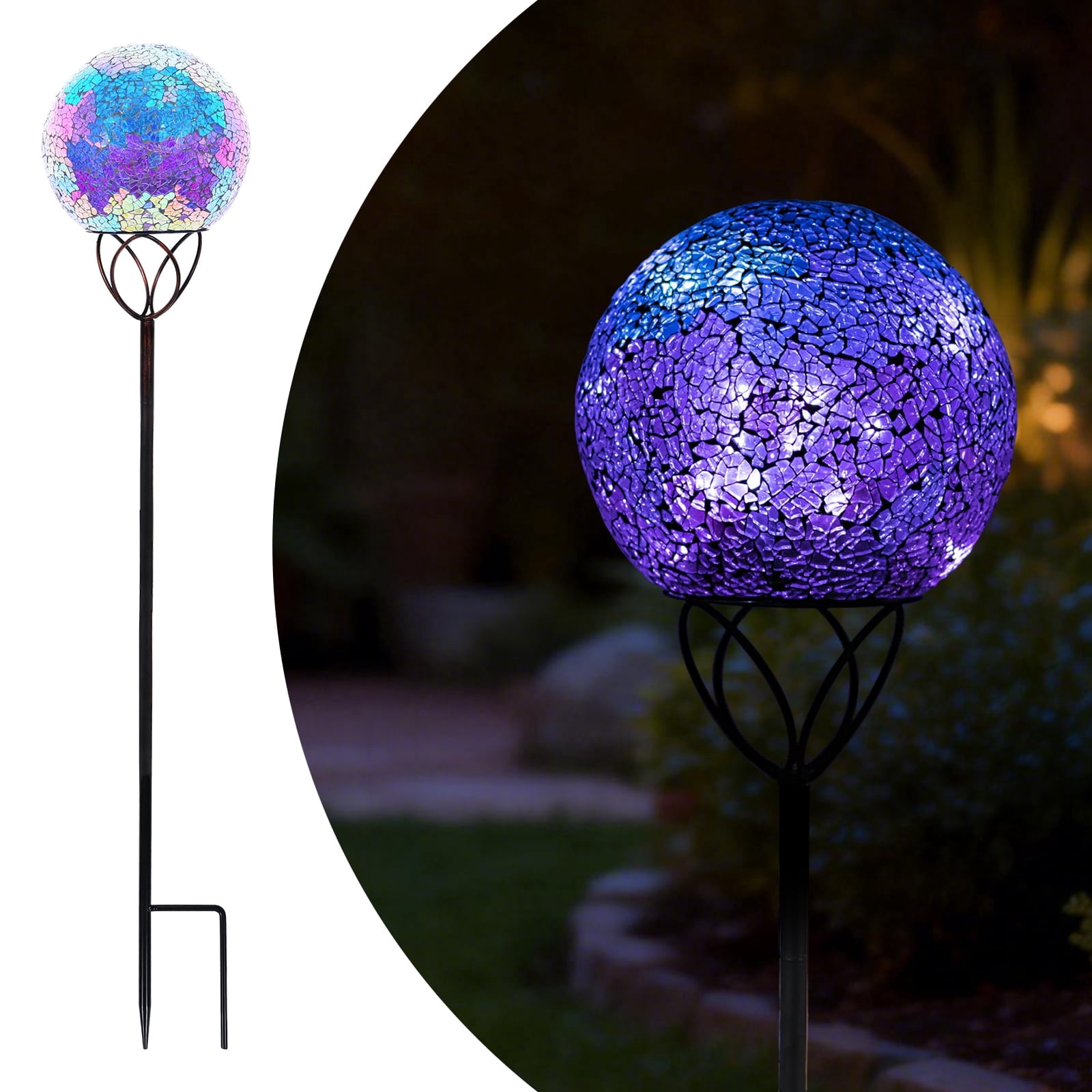 Outdoor Garden Stake,Solar Mosaic Gazing Ball With LED Light,Garden Stake Decoration,Outdoor Decoration for Pathway,Yard,Lawn,Garden