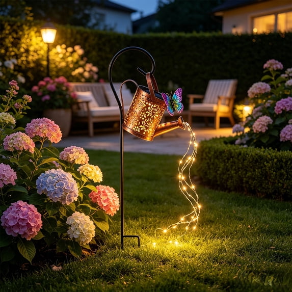 Solar Lights Outdoor Decorative, Solar Watering Can Lights (Warm White) | Solar Lantern Outdoor Waterproof, Hanging Light for Yard, Patio, Gardening Gift for Moms Birthday, Garden Decor (Butterfly)