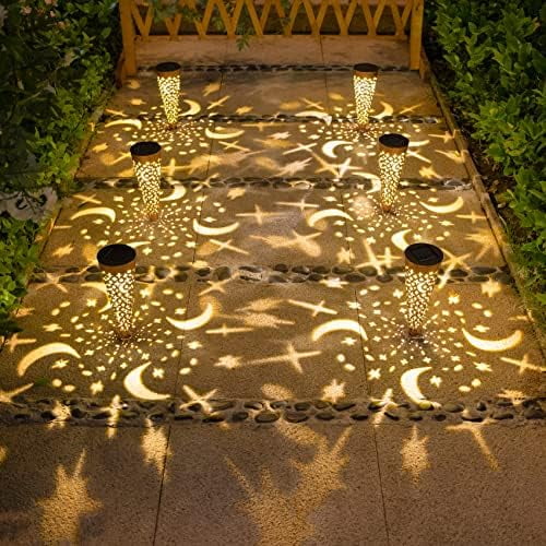 Solar Lights Outdoor Decorative Stake Lights Waterproof with Moon Star for Patio, Pathway, Backyard, Outside Decorations, Lawn Ornaments,Garden Gifts (Copper, 6pack)