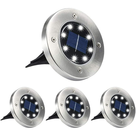 Solar Lights Outdoor, Disk Lights Solar Powered - 8 Led, Outdoor in-ground Solar Lights for Landscape, Walkway, Lawn (Cool White-4pcs)