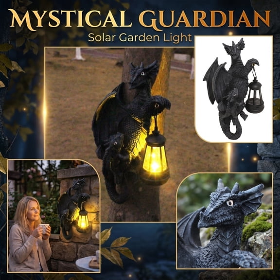 Solar Lights Outdoor Dragon Statue with Lantern Resin Mystical Guardian Figurine,Decorative Sculpture with LED Light for Yard,Garden & Tree
