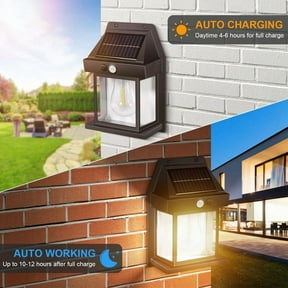 Solar Lights Outdoor, Dusk to Dawn Wall Sconce Motion Sensor, 3 Lighting Modes Waterproof Security B