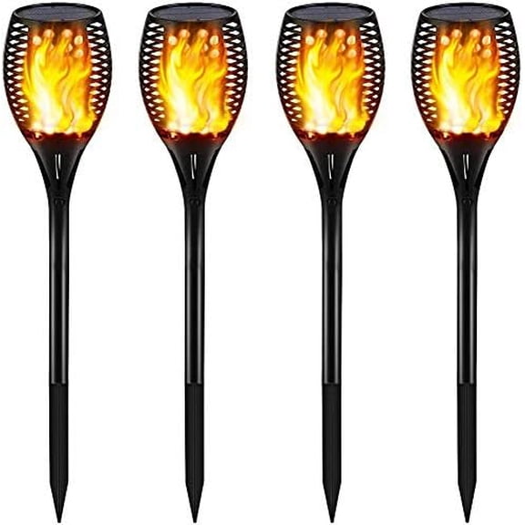 Solar Lights Outdoor - Flickering Flames Torch Lights Solar Light 42.9in Tall, Waterproof Dancing Flame Lighting 96 LED Dusk to Dawn Flickering Tiki Torches Outdoor Garden (4Pack)