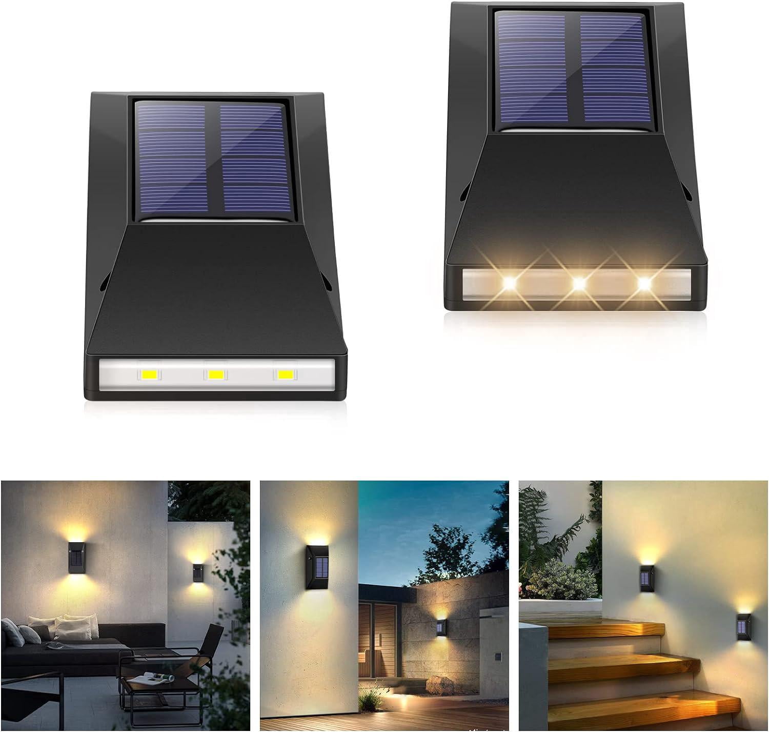 Solar Lights Outdoor Garden, 2pcs LED Outdoor Wall Light IP65