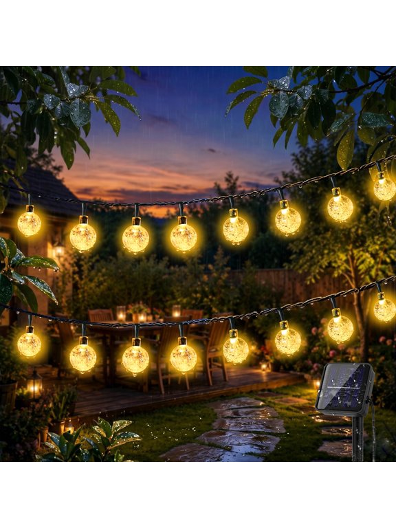 Solar Lights Outdoor Garden 8M 30LED, Waterproof LED Solar String Lights, Solar Fairy Lights 8 Mode, Crystal Ball Garden Lights for Patio, Yard, Gazebo, Tree, Wedding, Festival Decorative