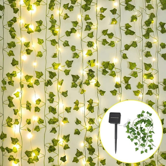Solar Lights Outdoor Garden Artificial Green Leaf Garland String Lights - Ivy String Lights - 6.5ft 20 LED Flexible Copper Perfect for Indoor, Bedroom, Wedding, Party Decorations (2M-(20LED))