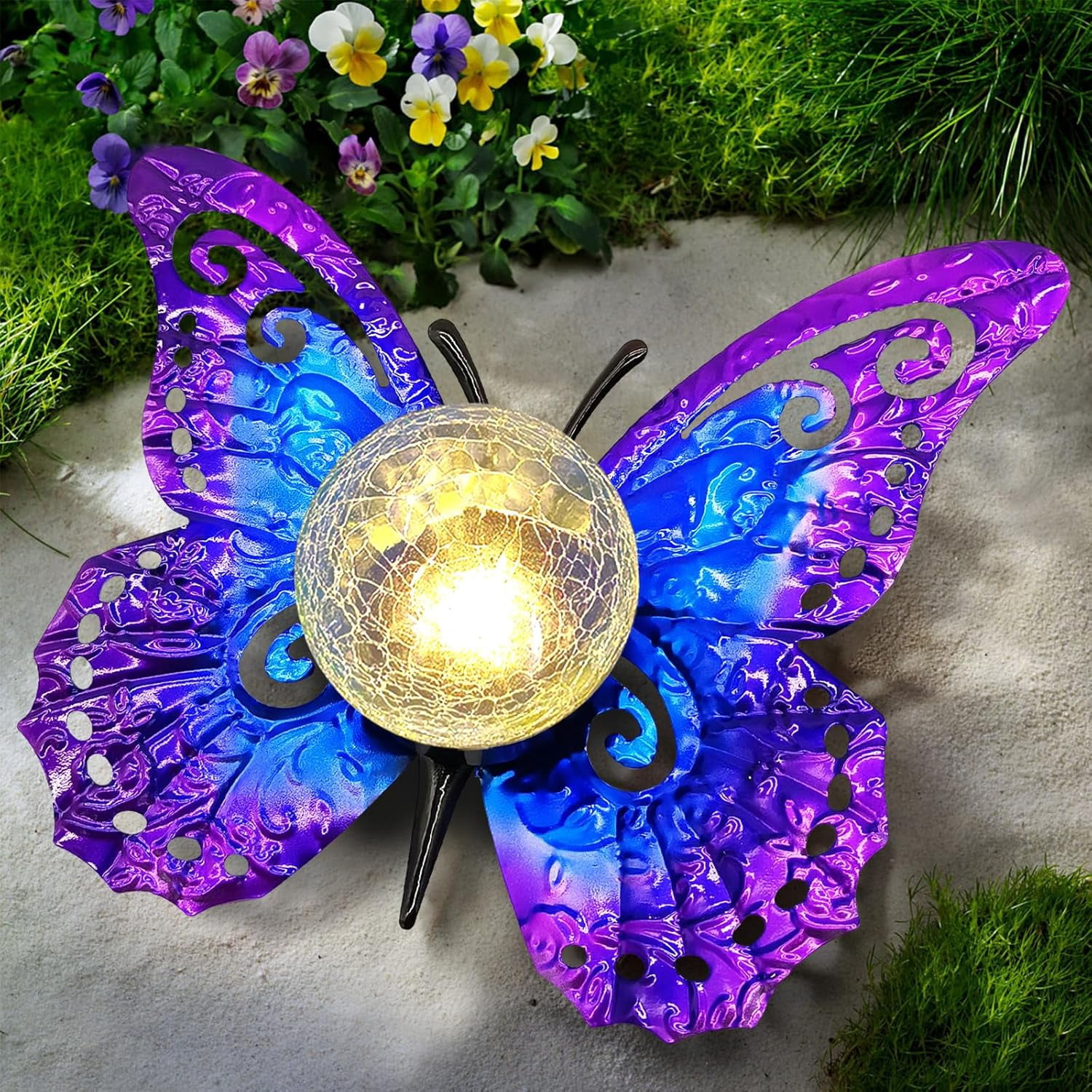 Solar Lights Outdoor Garden Butterfly Decor, Metal Butterfly Statue ...
