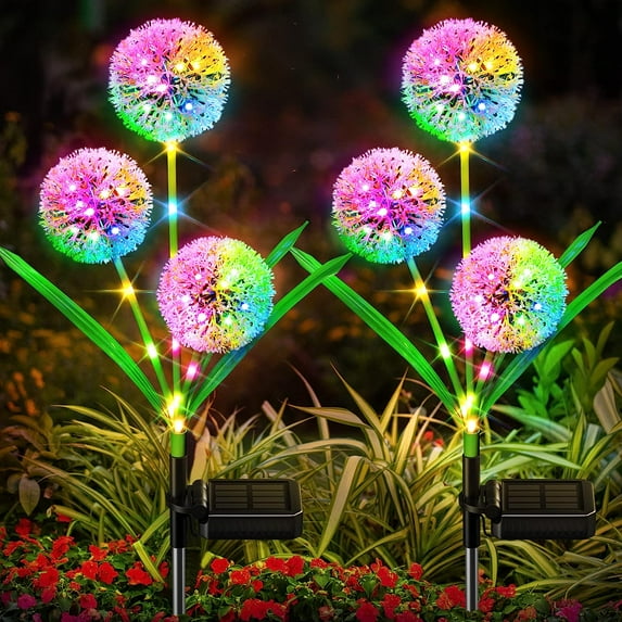 Solar Lights Outdoor Garden Decor, 2 Pack Upgraded Solar Dandelion Garden Lights Decorative with 36 LED - IP65 Waterproof Colorful Solar Lights Outdoor for Yard, Lawn, Pathway and Wedding