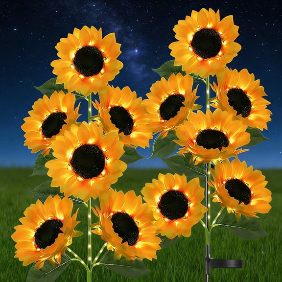 TopZoo Solar Sunflower Garden Lights, 4PCS Three Head with 12 Sunflower Lights, IP65 Waterproof LED Garden Stake Lights for Yard, Patio Decor, Gifts