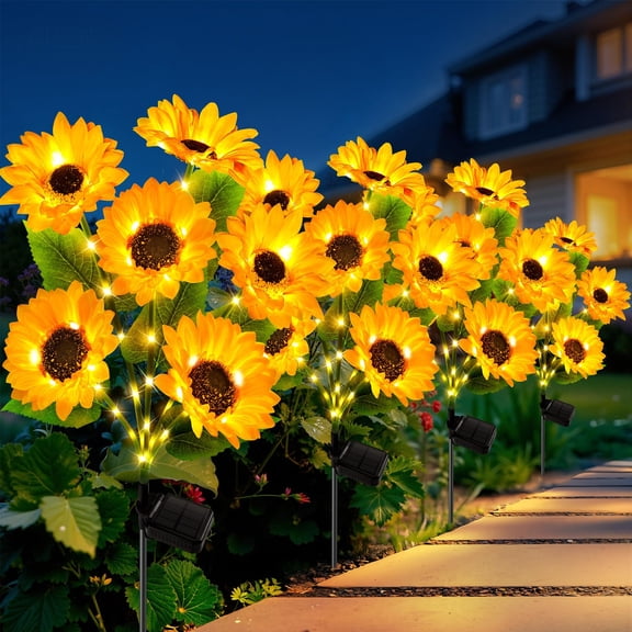 Solar Lights Outdoor Garden Decor, 4Pack Upgraded Solar Garden Lights with 24 Sunflower Lights, Solar Flowers Outdoor Waterproof IP65 for Garden Flower Bed Yard Decor, Gift for Women Mom Grandma