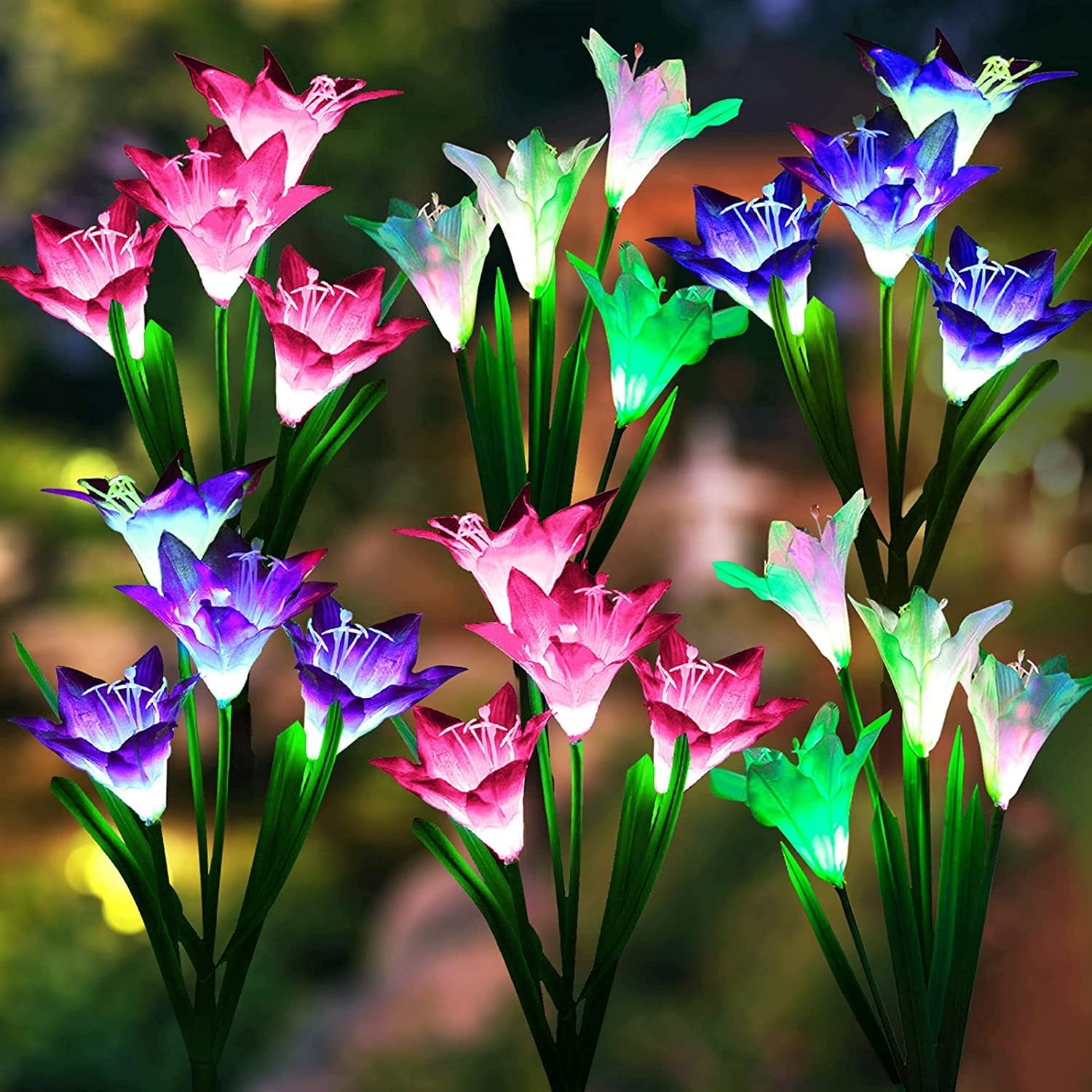 Solar Powered Color Changing LED Lily Flower Garden Lights, Pack of 6