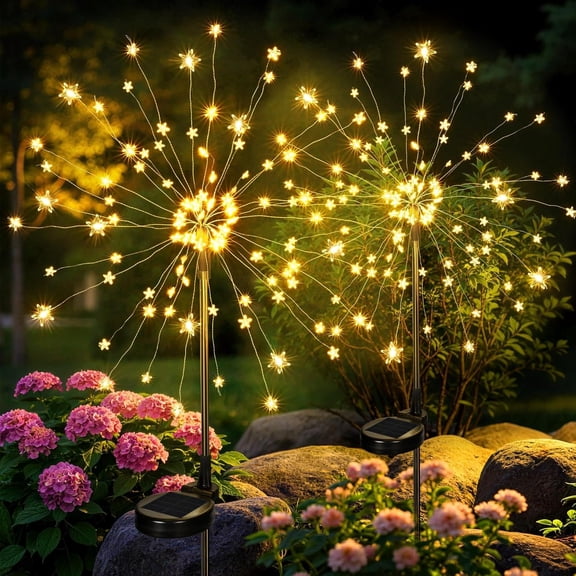 Solar Lights Outdoor Garden Decor Lights, 2 Pack Fairy Lights Outdoor Solar , -Shaped LED Lights for Yard Patio Pathway Walkway Decor, Warm White