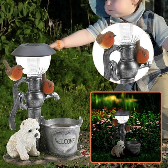 Solar Lights Outdoor,Garden Decor for Outside,Puppy and Bird Statue with Solar Light ,Home Garden Decoration for Outdoor Yard Patio Lawn Decorations