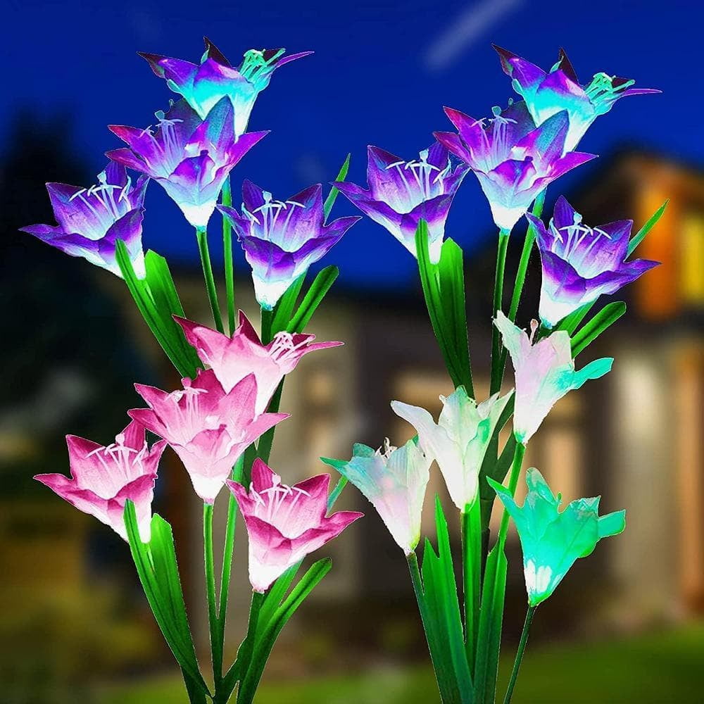 Multicolor Solar Lily Flower Garden Lights, 4-Pack