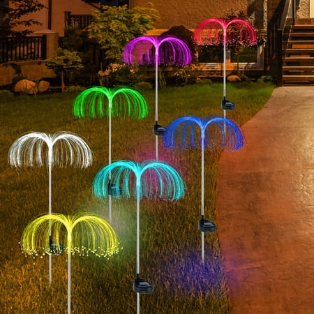 Solar Lights Outdoor Garden Waterproof 2 Pack, 7 Color Changing Solar Flowers Garden Lights, Outdoor Decorative Solar Powered Stake Jellyfish Light for Yard Patio Pathway Christmas Decor