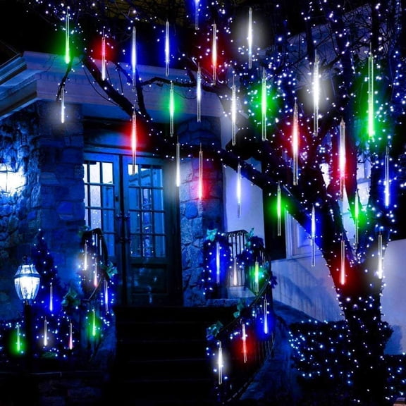 Solar Lights Outdoor Garden, Waterproof Solar Meteor String Lights with 360 LEDs Falling Raindrop Effect, 50cm 10 Tubes Blue for Holiday, Party, Wedding & Christmas Decoration