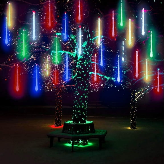 Solar Lights Outdoor Garden, Waterproof Solar Meteor String Lights with 360 LEDs Falling Raindrop Effect, 50cm 10 Tubes Blue for Holiday, Party, Wedding & Christmas Decoration