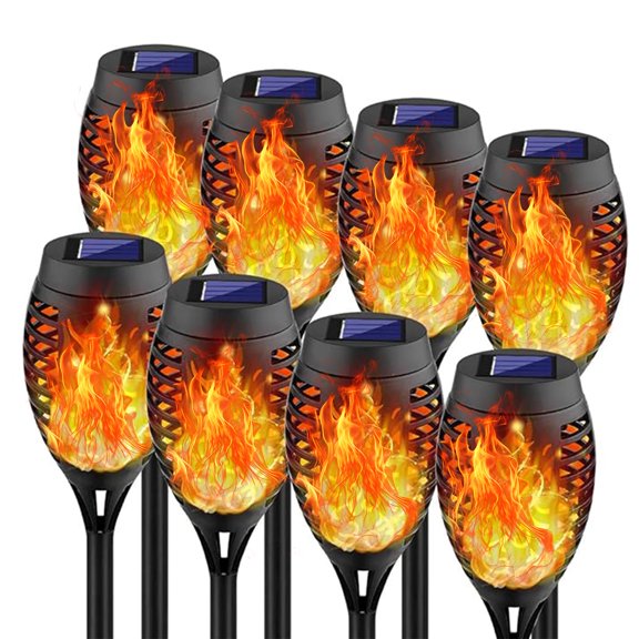 Solar Lights Outdoor,Halloween Solar Torch Lights with Flickering Flame,Waterproof Outdoor Garden Lights for Outside Patio Pathway Yard Decorations(12, Purple)
