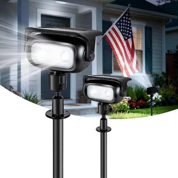 Solar Lights Outdoor  IP65,Super Bright LED 2 Lighting Modes 360? Rotation Solar Spot Lights Outdoor, Auto /Off Landscape Lighting for Yard Garden Pathway 2 Pack (Cool White)