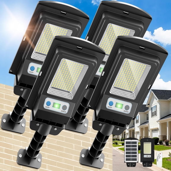 Solar Lights Outdoor, IP66  Motion Sensor  Solar Street Light, 6500K Dusk to  LED Flood Light with Remote Control, Commercial Area Lighting for Yard Parking Lot (4 Pack)