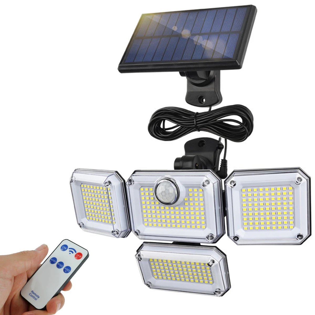 Solar Lights Outdoor Indoor Motion Sensor LED Flood Light - Solar Powered Security Lights Outside Waterproof with 3 Lighting Mode for House - Led Wall Light with Remote & Cord