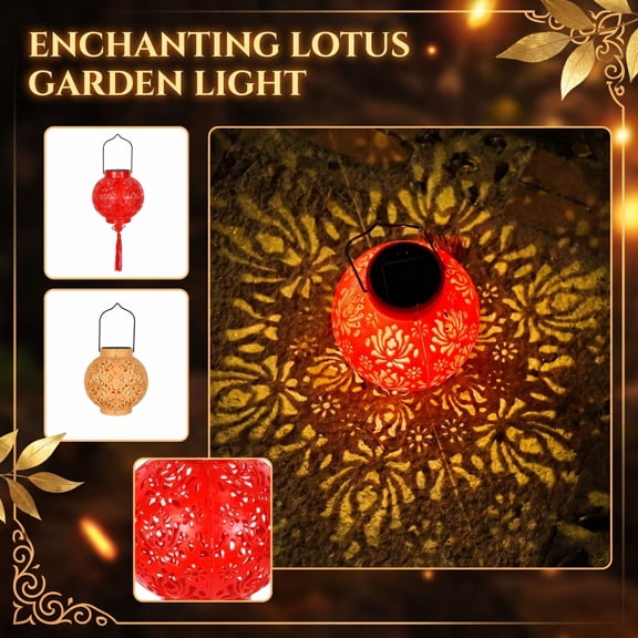 Solar Lights Outdoor Lotus Lantern with Shadow Projection – 2026 New Decorative Garden Light,Red Metal Waterproof Landscape Lighting for Patio & Yard Decor