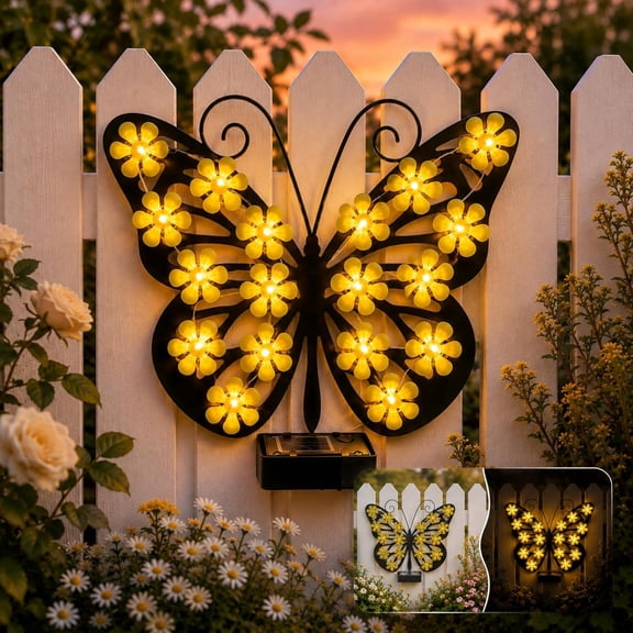 Solar Lights Outdoor Metal Butterfly Wall Decor  for Garden Hanging Ornament