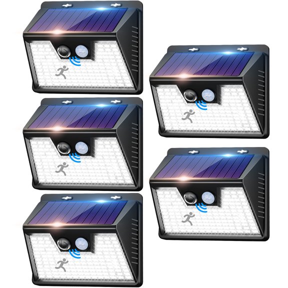 Solar Lights Outdoor Motion Sensor, 5 Pack 140LED 3 Modes IP65 Solar Powered Wall Lights for Outside Garden Fence Yard Garage
