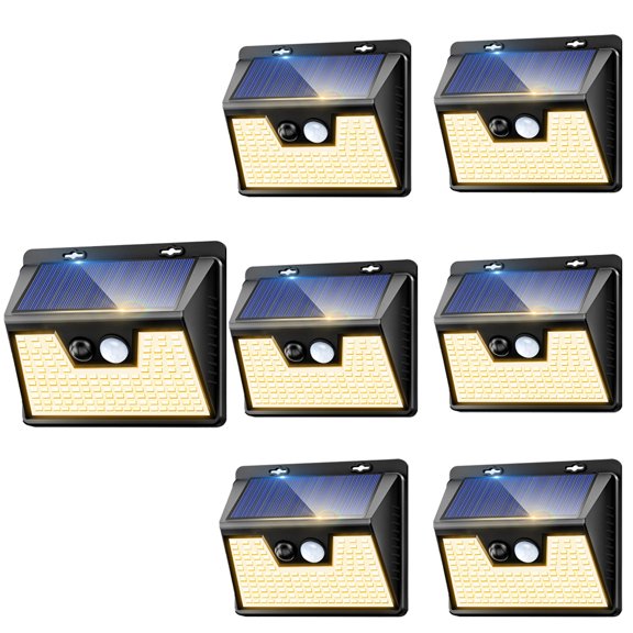 Solar Lights Outdoor Motion Sensor, 7 Pack 140LED 3 Modes IP65 Solar Powered Wall Lights for Outside Garden Fence Yard Garage,warm light