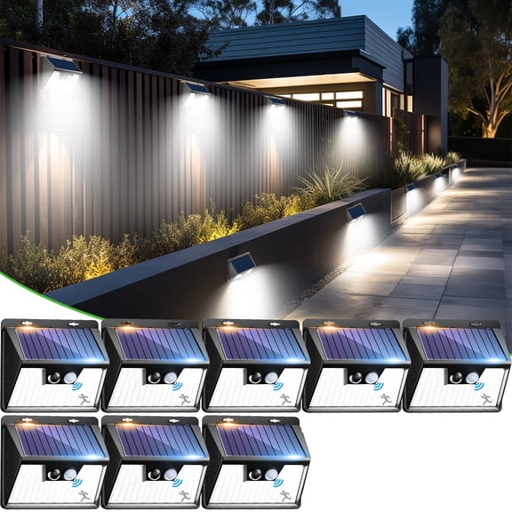 Solar Lights Outdoor Motion Sensor, 8 Pack 140LED 3 Modes IP65 Solar Powered Wall Lights for Outside Garden Fence Yard Garage