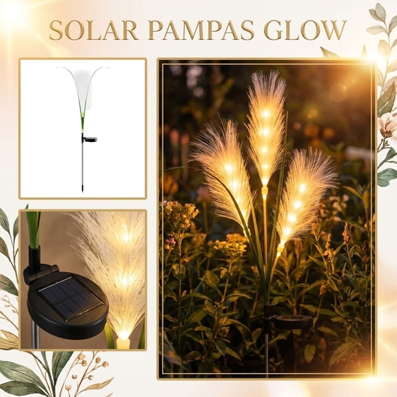 Solar Lights Outdoor Pampas Grass Glow Lights – Realistic Artificial Plant Stake Lights,Decorative Landscape Path Lighting for Patio & Yard