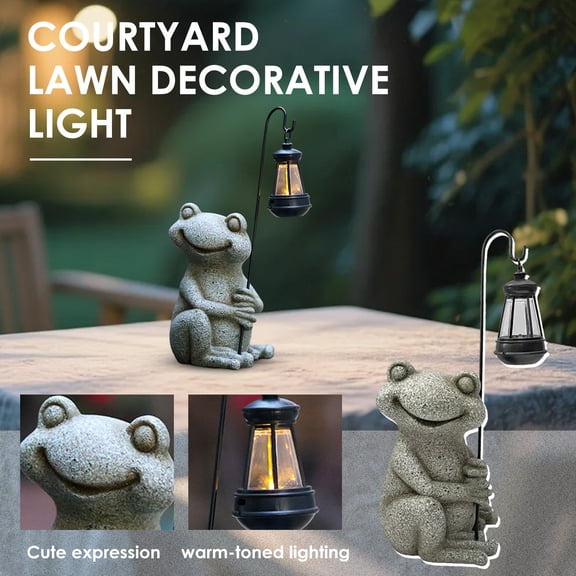 Solar Lights Outdoor Resin Frog Statue with LED, Waterproof Garden Decor for Yard Lawn and Patio, Cute Animal Ornament for Pathway Pond and Garden Display One size