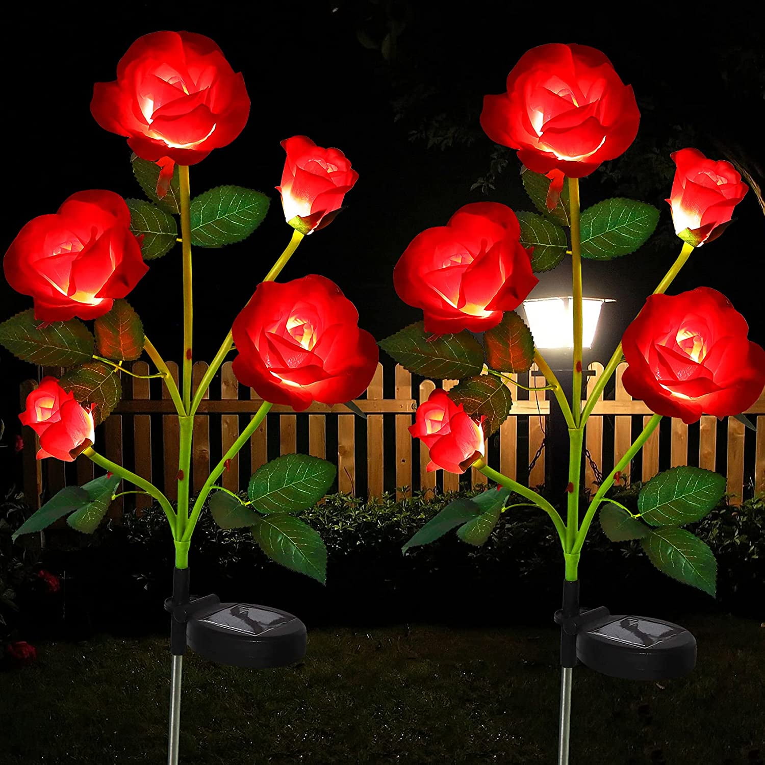 Solar Lights Outdoor Rose Flower, 2 Pack Solar Powered Garden