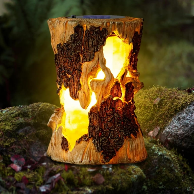 Solar Lights Outdoor, Simulated Stump Flickering Flame Lantern