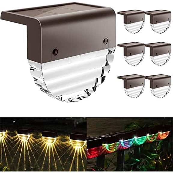 Solar Lights Outdoor, Solar Deck Lights, 6 Pack Solar Fence Step Lights Outdoor Waterproof LED for Outside Patio Stairs Yard Garden Backyard Decor, 10 Lumens,Warm White/Color Changing Lighting