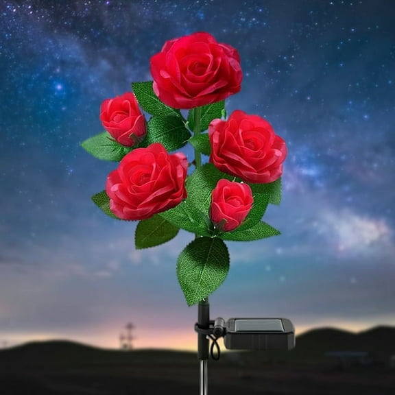 Solar Lights Outdoor, Solar Lights LED Flower Light, Outdoor Solar Landscape Lights with 5 Rose Flowers, Waterproof Solar Garden Lights for Patio Yard Pathway Decoration, Red