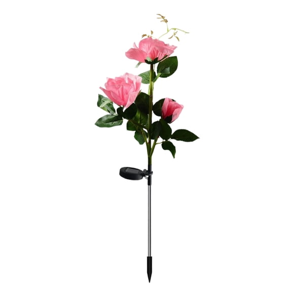 Solar Lights Outdoor Solar Path Lights Pink 3-Head Rose Solar Stake Lights Outdoor Waterproof Yard Pathway Decor 1 Pc