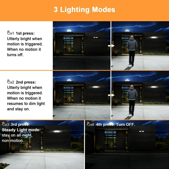 Solar Lights Outdoor, Solar Security Light, Stay On or Motion On/Off Mode, Dusk to Dawn Floodlights, Wireless Landscape Spotlights for Garden/Fence/Patio/Porch Solar Powered, White Light
