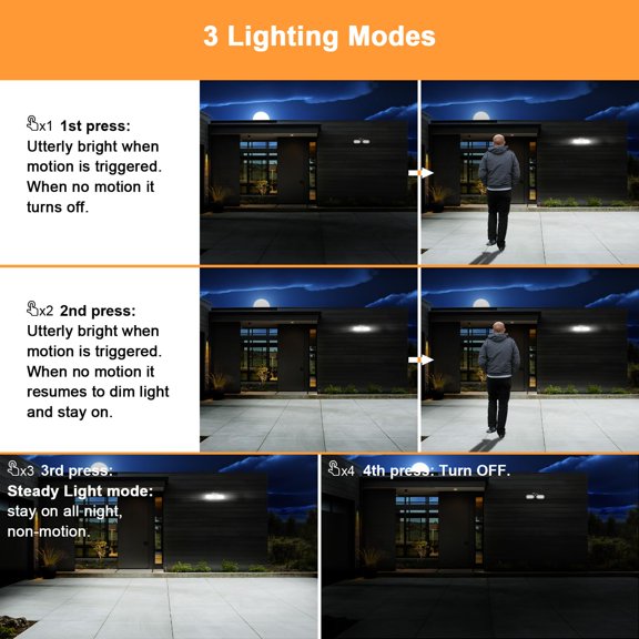 Solar Lights Outdoor, Solar Security Light, Stay On or Motion On/Off Mode, Dusk to Dawn Floodlights, Wireless Landscape Spotlights for Garden/Fence/Patio/Porch Solar Powered, White Light