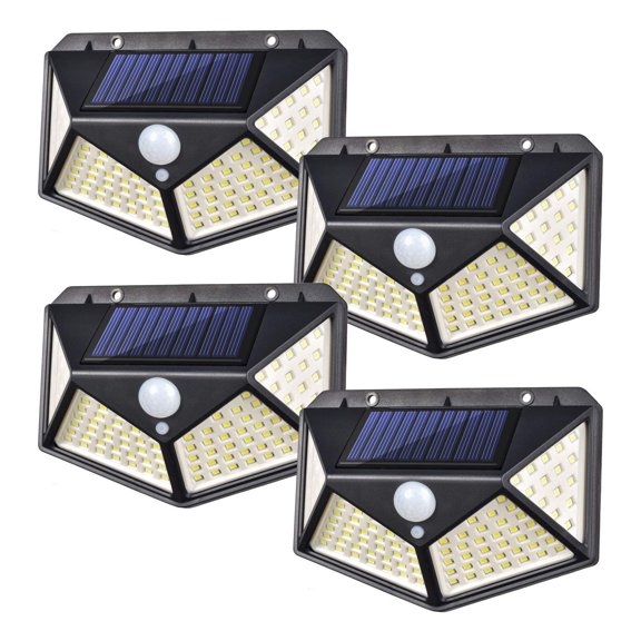 Solar Lights Outdoor - Solar Wall Light 100 LEDs Wireless Solar Motion Sensor Security Lights with 270 Wide Angle IP65 Waterproof 3 Optional Mode for Garden Patio Yard Front Door Garage Porch,4 Pack