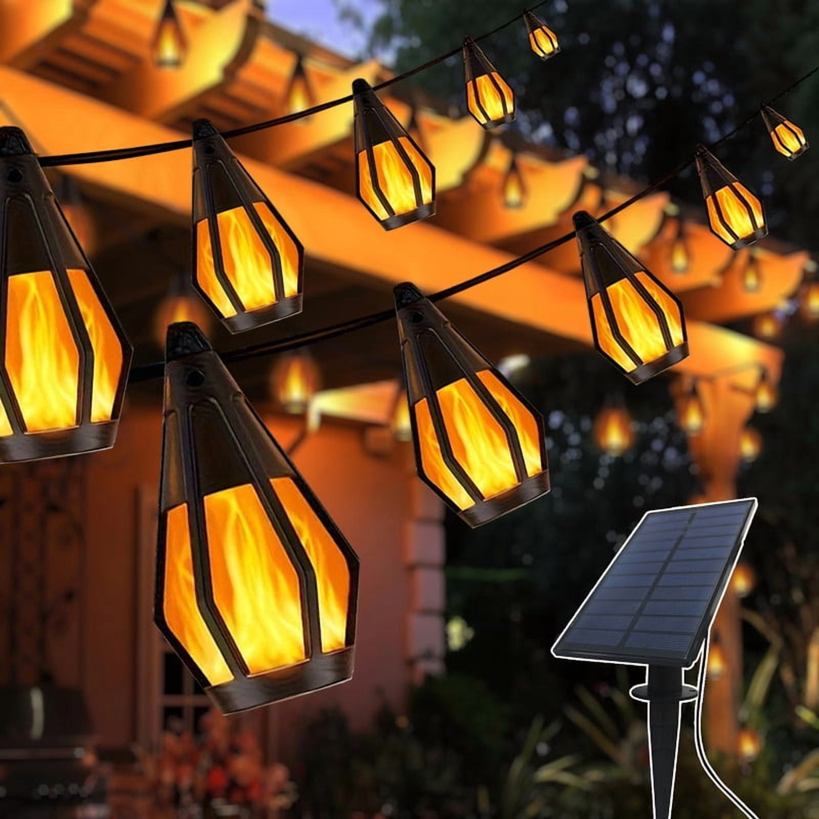 Solar Lights Outdoor String Lights, 30FT Solar String Lights Outdoor Waterproof Warm White with 10 Flickering Flame Light Bulbs, Patio Lights for Garden Backyard Gazebo Party Halloween Decoration